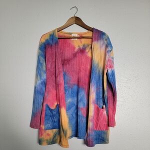 Grace & Emma Tie Dye Open Knit Cardigan Sweater